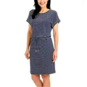 Hilary Radley Tee Shirt Dress Drawstring Waist Blue Stripe Women’s Size XXL